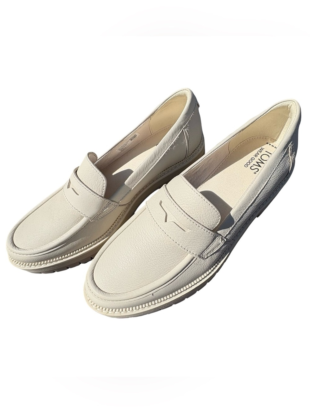 TOMS Cara Loafer Off White Leather Lug Sole Penny Chunky Platform Womens 8.5